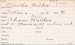 Martha Walker Student Information Card
