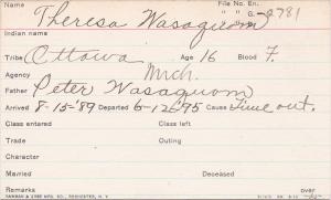 Theresa Wasaquom Student Information Card