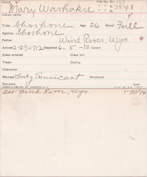Mary Washakie Student Information Card