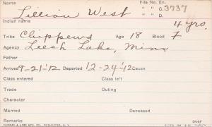 Lillian West Student Information Card