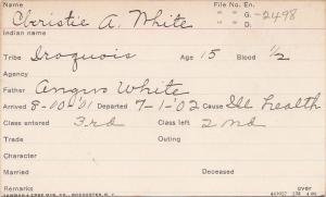 Christie A. White Student Information Card