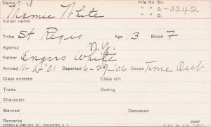Mamie White Student Information Card