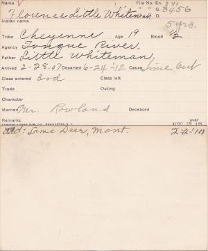 Florence Little Whiteman Student Information Card