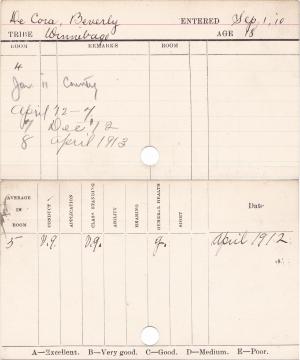 Beverly De Cora Progress Card Beverly De Cora Progress Card