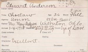 Edward Anderson Student Information Card
