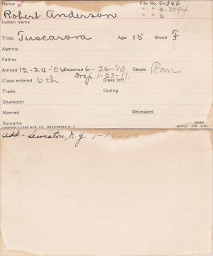 Robert Anderson Student Information Card