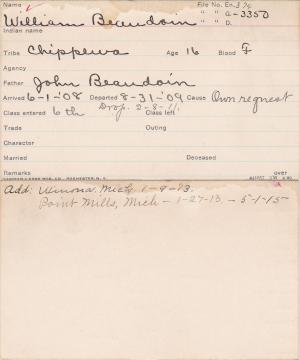 William Beaudoin Student Information Card
