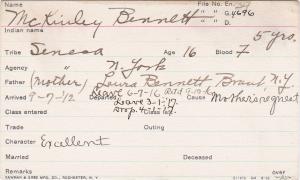 McKinley Bennett Student Information Card McKinley Bennett Student Information Card