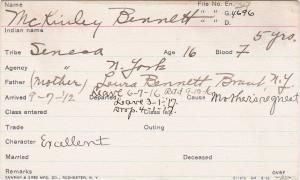 McKinley Bennett Student Information Card