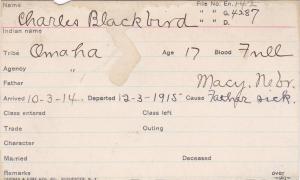 Charles Blackbird Student Information Card