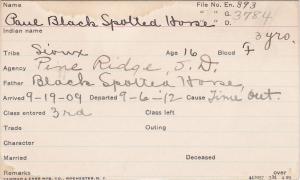 Paul Black Spotted Horse Student Information Card