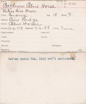 Baldwin Blue Horse (Takes his Own) Student Information Card Baldwin Blue Horse (Takes his Own) Student Information Card