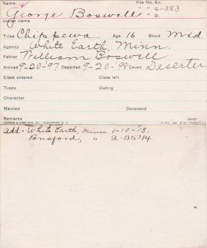 George Boswell Student Information Card