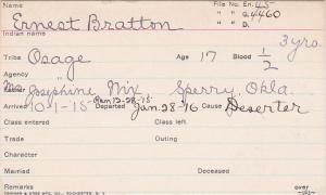 Ernest Bratton Student Information Card
