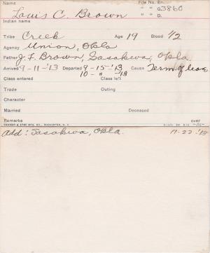 Louis C.  Brown Student Information Card