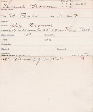 Samuel Brown Student Information Card Samuel Brown Student Information Card