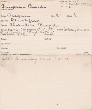 Sampson Burd Student Information Card Sampson Burd Student Information Card