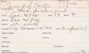 Joseph Carter (Wah-pe-che-equoh) Student Information Card Joseph Carter (Wah-pe-che-equoh) Student Information Card
