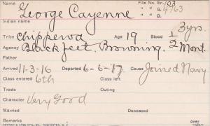 George Cayenne Student Information Card