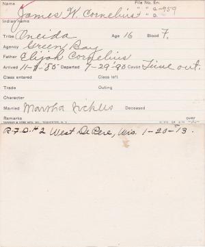 James W. Cornelius Student Information Card James W. Cornelius Student Information Card