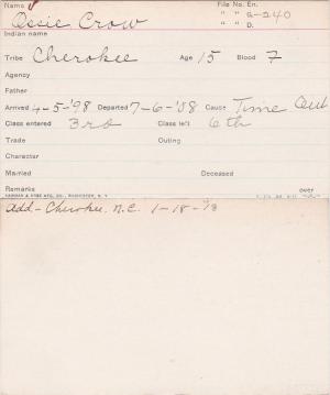 Ossie Crowe Student Information Card