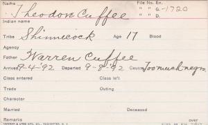 Theodore Cuffee Student Information Card