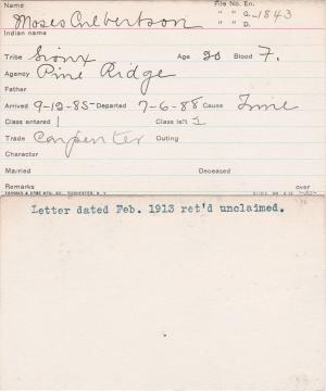 Moses Culbertson Student Information Card