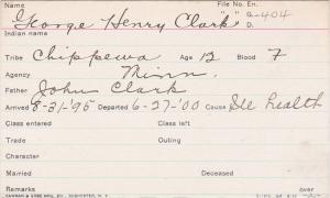 George Henry Clark Student Information Card