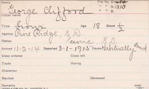 George Clifford Student Information Card