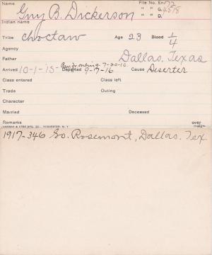 Guy B. Dickerson Student Information Card