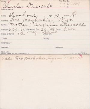 Charles Driskell Student Information Card