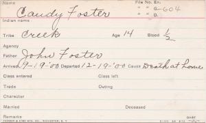 Claudy Foster Student Information Card