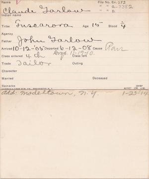 Claude Garlow Student Information Card Claude Garlow Student Information Card