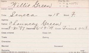 Willie Green Student Information Card