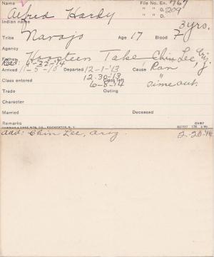 Alfred Hardy Student Information Card