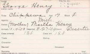 George Henry Student Information Card
