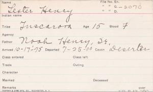 Lester Henry Student Information Card