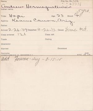 Andrew Hermequatewa Student Information Card Andrew Hermequatewa Student Information Card