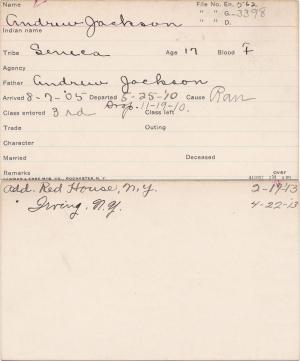 Andrew Jackson Student Information Card
