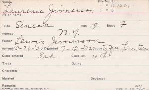 Lawrence Jimerson Student Information Card
