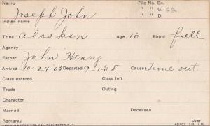Joseph John Student Information Card