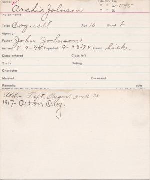 Archie Johnson Student Information Card Archie Johnson Student Information Card