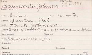Charles Webster Johnson Student Information Card