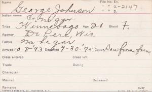 George Johnson (Co no gar) Student Information Card