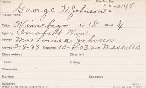 George H. Johnson Student Information Card