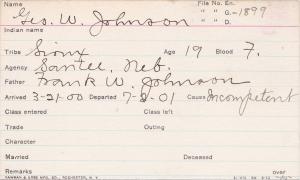 George W. Johnson Student Information Card