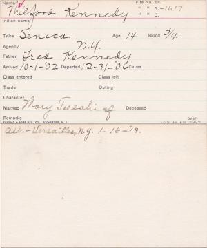 Wilford Kennedy Student Information Card