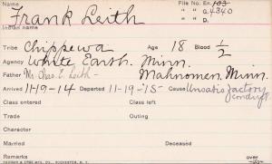 Frank Leith Student Information Card