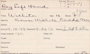 Roy Left Hand Student Information Card