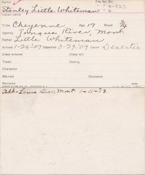 Stanley Little Whiteman Student Information Card